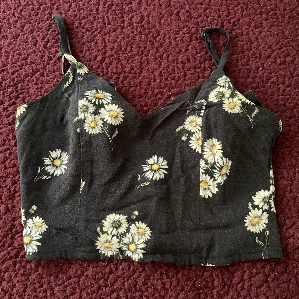 Black and Yellow floral cropped tank top